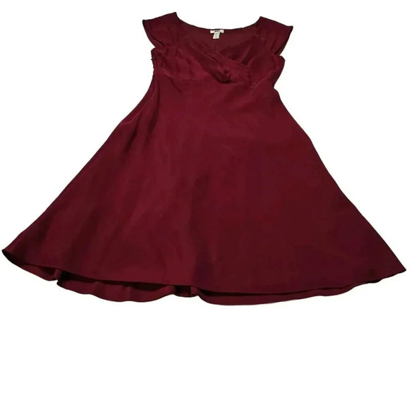 J.crew Burgundy Cocktail Dress V-neck Cap Sleeve Impire Waist 100% Silk Size 10 - Picture 4 of 13